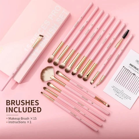 15 Piece - Soft Pink  Eye Brush Set